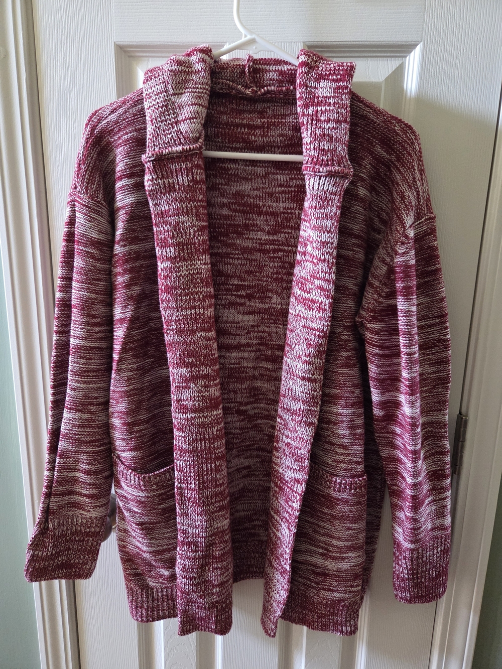 Women's Marled Red/Pink Open-Front Cardigan Sweater